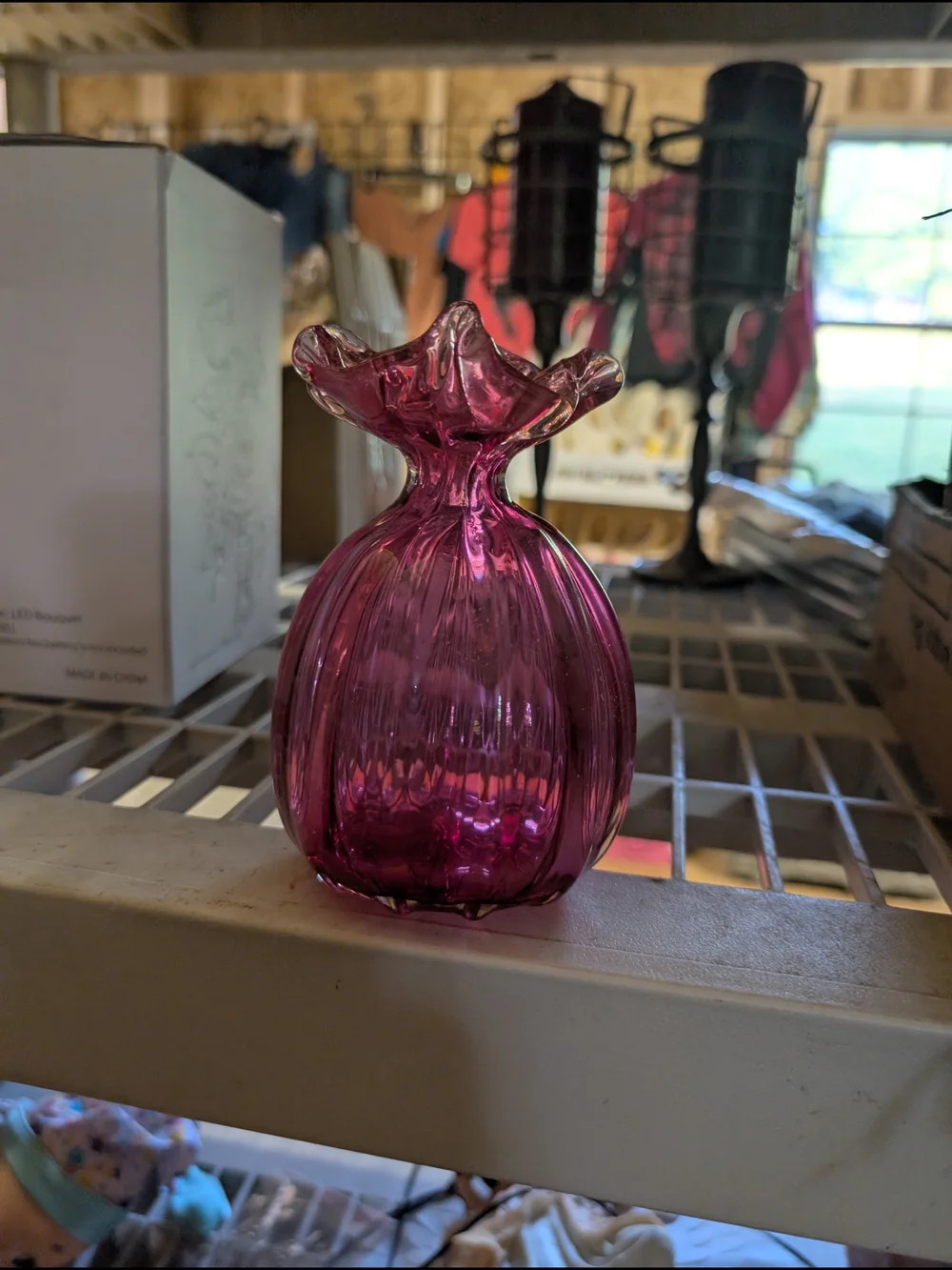 AT-1 Handblown Cranberry Glass Decorative Vase - Unbranded